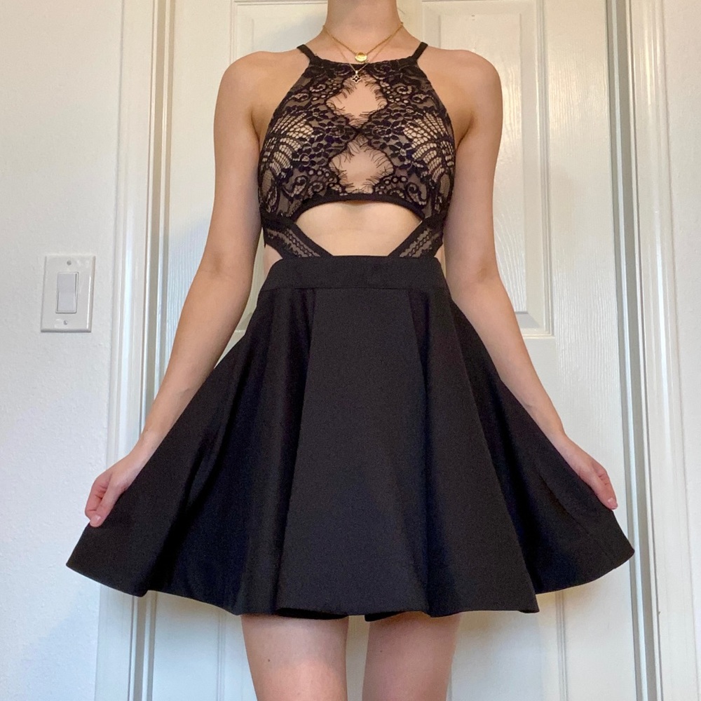 Windsor Black Lace Cutout Mini Dress 🪩